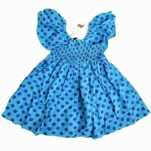 Tea Flutter Sleeve Polka Dot Mambo Dress 2T NEW Blue